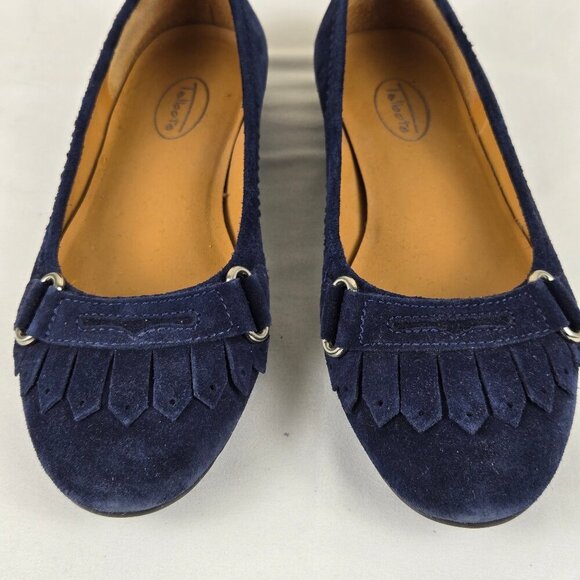 Talbots Size 8M Slate Blue Marcia2 Leather Flats Tassel Front Almond Toe - Picture 9 of 16